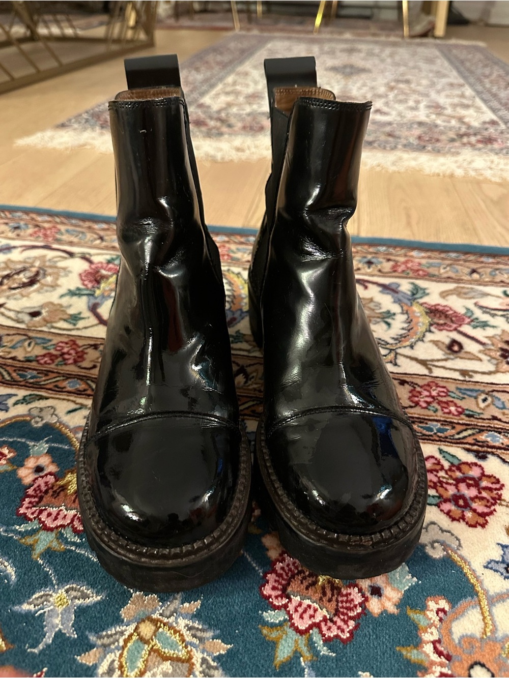 See By Chloé Mallory Glossed Leather Chelsea Ankle Boots Black 38.5 - Picture 5 of 11